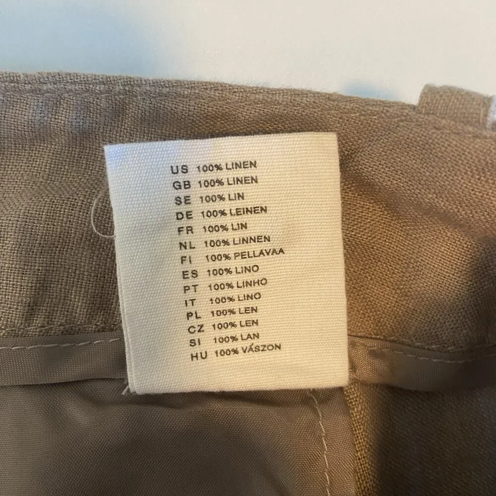 H&M Women’s Size 14 Pants 100% Linen Wide Leg Pockets‎ Mid Rise Tan Taupe Office